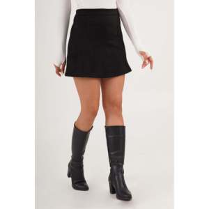 Minifalda de Gamuza con Volantes para Mujer, Negra, Cintura Regular, Tela Suave - Product Image 1