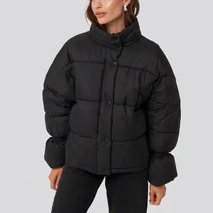 대량 여성 퍼퍼 자켓 탄성 세부 겨울 패딩 따뜻한 코트 버튼 & 지퍼 클로저 자켓