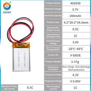 แบตเตอรี่ลิเธียมแบบชาร์จได้ CE 200mAh 402030 3.7v Li-Ion แบตเตอรี่ลิโพขนาดเล็กสำหรับนาฬิกา&เครื่องวัดอุณหภูมิอิเล็กทรอนิกส์&เครื่องช่วยฟัง - Product Image 6