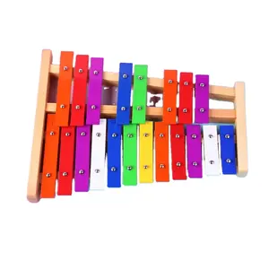 Factory Price Natural Wooden Toddler Xylophone Glockenspiel for Kids with Multi-Colored Metal Bars