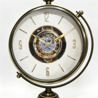 Horloge de bureau rétro européenne de luxe, mouvement silencieux à engrenages rotatifs, cadran coloré en nacre, base en métal émaillé craquelé, pour la maison ou comme cadeau