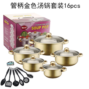 焦げ付き防止ステンレス製ストックポットセットビッグスモール16個入りクッキングポットセットキッチン調理器具ポットパンターナー付き - Product Image 3