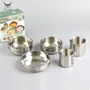 Outdoor Opvouwbare Picknick Met Servies Kookgerei Set Roestvrij Staal Camping Koken 5Pcs