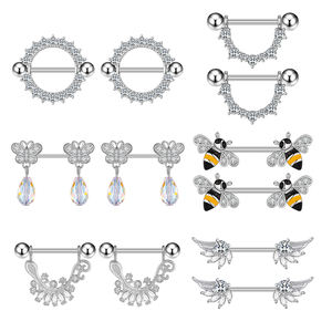 Ensemble de 10 anneaux de mamelon ronds en zircon en acier inoxydable 316L pour <span class=keywords><strong>piercing</strong></span> à clipser pour femmes et enfants bijoux de corps - Product Image 3