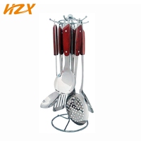 Ensemble d'accessoires de cuisine classiques en acier inoxydable poli miroir avec poignée en bois, 6 pièces