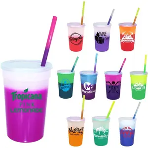 100% Food Grade Change Color Reusable Temperature Cold Magic Plastic Cup Color Tumbler Mug