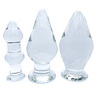 Juego de Tres Tapones Anales Grandes de Vidrio Transparente, Tapón Anal para Masturbación Anal, Expansión, Juguete Sexual para Adultos