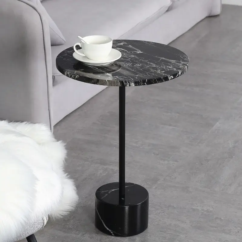 Luxury modern contemporary home furniture round natural black marble metal side stool corner coffee tea table