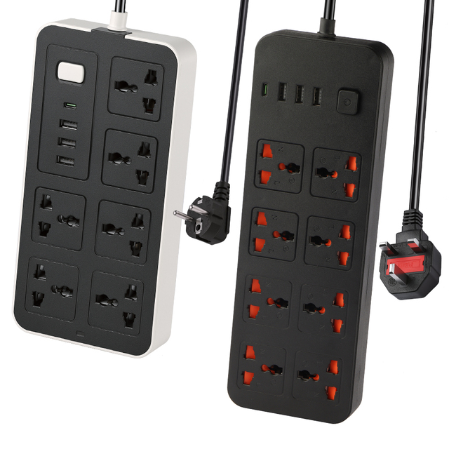 Universal 10A Industrial & Hospital Use Power Strip USB C PD Fast Charger Global Multi-Socket Extension Cord Individual Switch