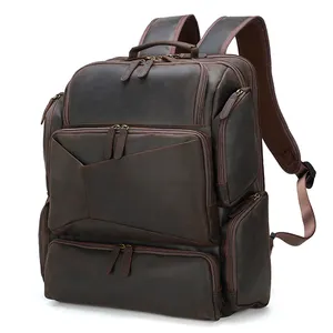 Heißer Verkauf Drop Shipping Vintage Brown Crazy Horse Leder Rucksack Tasche für Reise Männer Echtes Leder Laptop Rucksack