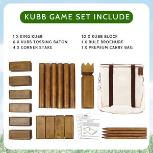Jeu de Kubb en bois de caoutchouc durable avec sac de transport en toile, jeu de lancer de pelote de jardin pour la famille, adultes et enfants - Product Image 3