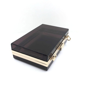 Piccola <span class=keywords><strong>pochette</strong></span> <span class=keywords><strong>nera</strong></span> in acrilico Minaudiere con manico a catena borsa quadrata dal Design delicato ed elegante - Product Image 5