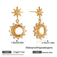 Boucles d'oreilles pendantes personnalisées en acier inoxydable plaqué or 18 carats PVD, motif soleil et étoile, incrustées de zircon, bijoux fantaisie pour femme, cadeau