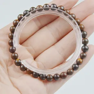 Popular Men's Brown Boulder Opal Bracelet 5mm-6mm Natural round stone Beads Jewelry Powerful and Elegant for Anniversaries