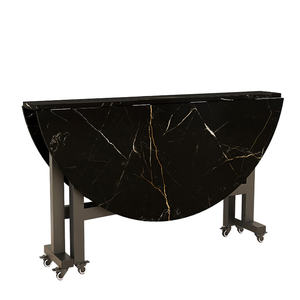 Wooden Modern Home Furniture Apartment Unit <strong>Canteen</strong> Round Folding Dining <strong>Table</strong> with Wheels for Hotel/Villa Use - Product Image 3
