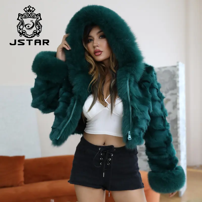 2 XL Plus size fox fur jackets winter warm top fashion cropped jacket green fluffy coat