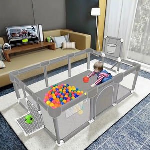 คอกผ้าสีเทาสำหรับเด็กเล่นพับได้ทรงสี่เหลี่ยมผืนผ้าขนาดใหญ่แบบทันสมัยสำหรับใช้ในบ้าน - Product Image 6