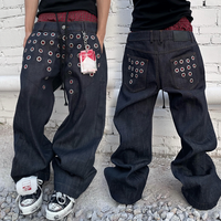 Jean droit personnalisé YSJY, style vintage délavé à l'acide, jean large à œillets, streetwear Y2K, pantalon en denim ample pour homme