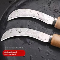 Couteau à fruits multifonctionnel, outil de découpe de jaca et de ciboulette, lame courbée en acier inoxydable avec manche en bois, petit couteau à saucisses et bananes
