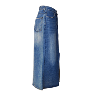 Jupe mi-longue en jean sirène taille haute pour femme |   100% Coton, Lavage Vintage Moyen, Design à Fentes, Mode Urbaine - Product Image 4