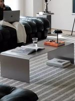 Table basse moderne convertible et portable en acier inoxydable, finition brossée double face, épaisseur solide de 4,55 mm, mobilier de salon