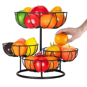 4-Tier Fruit Basket Bowl with Banana Hanger, Metal Wire Fruit Vegetable Storage Basket with Banana