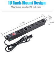 YOSUN CE RoHS PDU de 19" 1U IEC de Aleación de Aluminio con 8 Tomas C13 y Interruptor para Gabinete de Centro de Datos