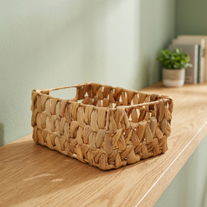 Venta al por mayor de fábrica: Contenedor de almacenamiento rectangular duradero de moda, organizador de estantería de jacinto de agua con tejido a cuadros - Product Image 6