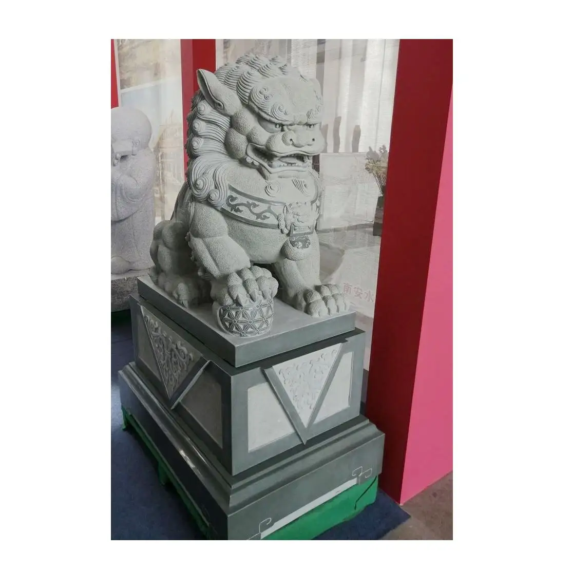 Statue de chien Feng Shui Fu Foo en pierre de granit vert chinois de grande taille pour l'extérieur, paire de Lions gardiens