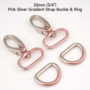 Bolsas de <span class=keywords><strong>Hardware</strong></span> para bolso, gancho a presión de aleación de Zinc de 3/4 pulgadas, gancho giratorio de resorte degradado de plata rosa, hebilla de anillo de Metal D de 20mm para correa de bolso - Product Image 3