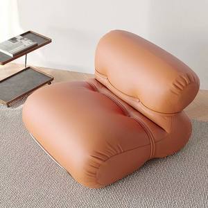 Sillón de Cuero Naranja, Sillón Individual Acolchado, Sala de Estar, Asiento de Diseño Moderno y Minimalista - Product Image 3
