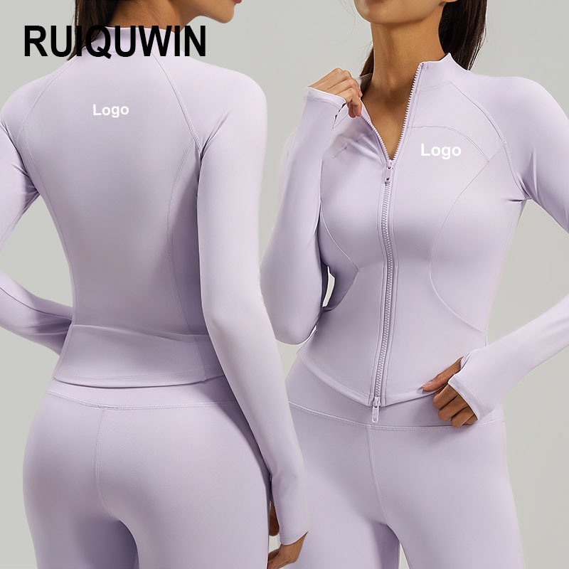 RUIQUWIN Women Side Pocket Yoga Top Slim Fit Running Wear Double Zip Sports Jacket Moisture Wicking Long Sleeve Durable Jacket