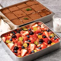 Boîte de préparation alimentaire rectangulaire de 2000 ml, boîte de rangement pour gâteaux, récipient alimentaire en acier inoxydable, plateau de cuisson avec couvercles transparents