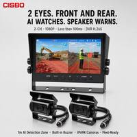 Système de Moniteur AI à Double Écran Divisé 7 Pouces, DVR 2 Canaux 1080P avec 2 Caméras 1080P pour Camions et Autobus