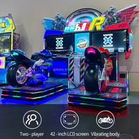 Simulateur de course d'arcade à monnayeur, console de jeu moto deux joueurs, construction métallique, prise en charge de l'anglais, divertissement de conduite