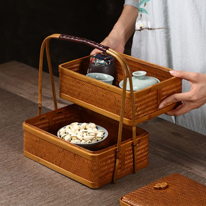 Japanese-style bamboo woven retro multi-layered food <b>basket</b>, Chinese retro wedding <b>basket</b>, portable <b>storage</b> box/mooncake <b>basket</b>. - Product Image 4