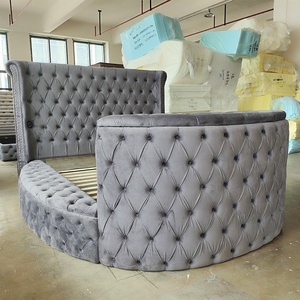 Modernes, kompaktes Design-Rundbett mit Queen/King-Size-Bett, Chesterfield-Stil, getuftet, weiches Schlafzimmermöbel mit TV-Halterung - Product Image 4