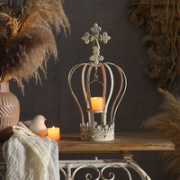 Chandelier créatif de luxe en forme de couronne, porte-bougie rustique en métal blanc, support de bougie de table en métal en forme de couronne