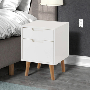 Table <span class=keywords><strong>de</strong></span> chevet moderne en MDF blanc PU brillant et en bois massif <span class=keywords><strong>de</strong></span> frêne Design minimaliste élégant pour appartement, <span class=keywords><strong>hôpital</strong></span> ou chambre à coucher - Product Image 1