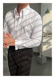 <span class=keywords><strong>Chemise</strong></span> <span class=keywords><strong>italienne</strong></span> de style gentleman à col long boutonné, poignets mousquetaires, coupe ajustée, infroissable, couleur unie, pour affaires - Product Image 2
