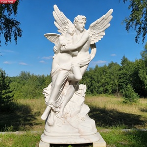 YOUFINE Statue d'ange blanche sculptée à la main, sculpture en marbre, décoration de jardin extérieure - Product Image 3