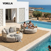 Cama de Día Redonda de Lujo Moderna para Exteriores, Sofá Tumbona de Mimbre para Patio, para Hoteles, Resorts y Piscinas