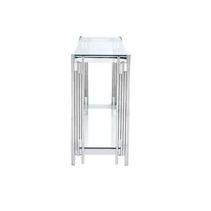 European Luxury Modern Crystal Coffee Table Living Room Office Stainless Steel Frame Clear Tempered Glass Console Table