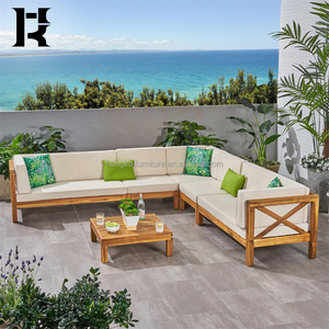Ensemble de canapés d'extérieur en teck résistant aux intempéries en forme de L pour hôtels, villas, cours, parcs, mobilier de jardin multi-usages - Product Image 1