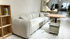 Minimalist Fabric <b>Sofa</b> Bed Three Seat Padded Arms Cushion Back Upholstered Wood <b>Legs</b> Living Room Couch - Product Image 6