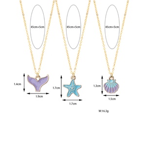 สร้อยคอจี้รูปหางนางเงือกเคลือบสีทองลายการ์ตูนดีไซน์ใหม่ สไตล์ฮาวาย แฟชั่นชายหาด น่ารัก ประดับด้วยเปลือกหอยและปลาดาว - Product Image 3