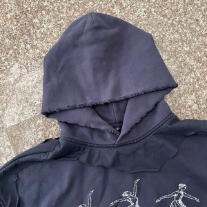 เสื้อฮู้ดดี้ผ้าฝ้ายคุณภาพสูง ดีไซน์วินเทจแฟชั่นแบบทำเก่า สไตล์สตรีทแวร์ พิมพ์ลายดิจิทัล ลุคซักฟอก - Product Image 3
