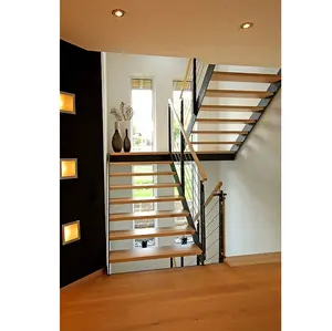 Prefabricated terrazzo metal stair case u shaped modern wood staircase