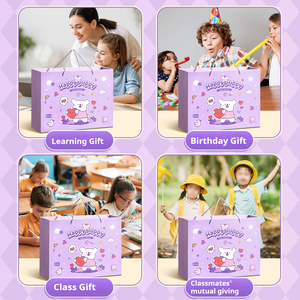 Set di cancelleria per bambini con quaderni a tema viola, con motivi di animali dei cartoni animati, multi-formato, e borsa portac cancelleria di grande capacità. - Product Image 3