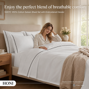 HONI OEM Custom 100% Cotton 4 Piece Set Single Bed 500TC Solid Color <strong>Flat</strong> <strong>Sheets</strong> for Beds with Fitted <strong>Sheet</strong> - Product Image 4